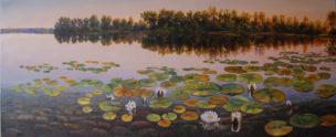 Vandens lelijos (Water Lilies). 170x70 cm. Aliejus/drobė (Oil on canvas). Parduotas (Sold)